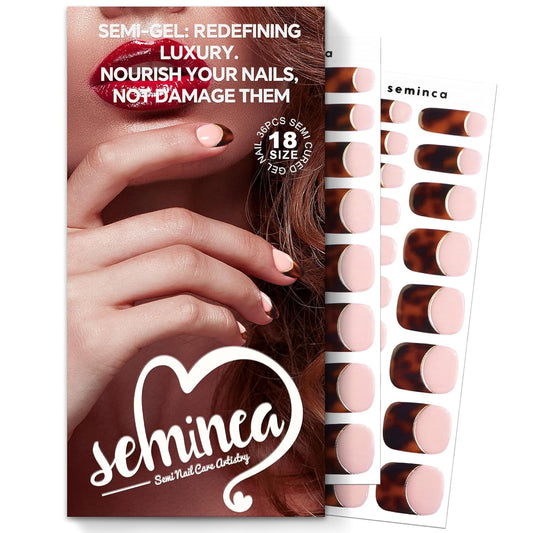 Semi Cured Gel Nail Strips-Leopard Print French Tip Press on Nails Salon Quality Lasts Through Work & Weekends for Party & Daily Works with Any UV/LED Lamps(Leopard French)