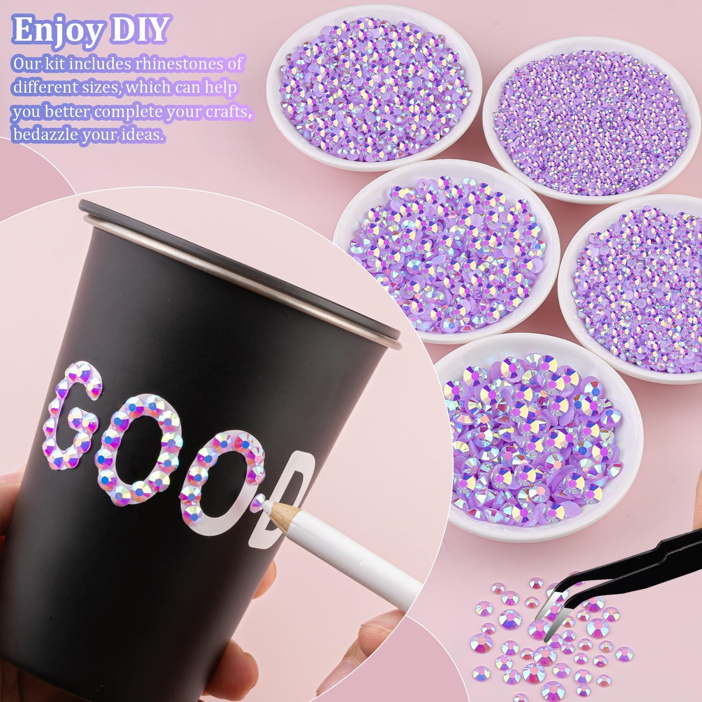 30000Pcs Lavender Purple AB Rhinestones for Bedazzling with B7000 Jewelry Glue, Bedazzler Kit Flatback Gems, Resin Rhinestones for Crafting Crafts Clothing Shoes Nail Art Assorted Size 2/3/4/5/6mm