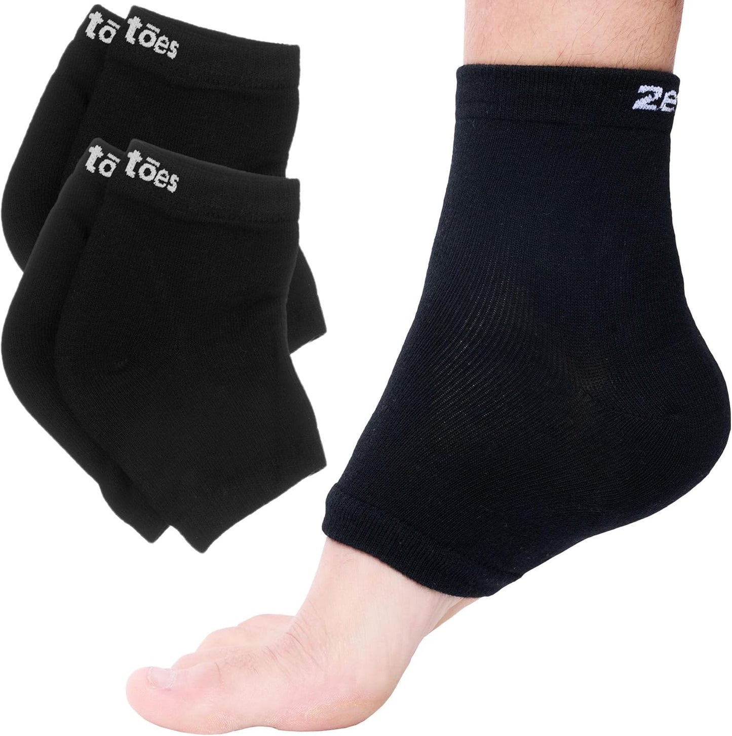 ZenToes Moisturizing Socks for Cracked Heel Treatment - Vitamin E, Olive Oil and Jojoba Oil Infused Heel Socks to Soften and Hydrate (Cotton Black, Regular)