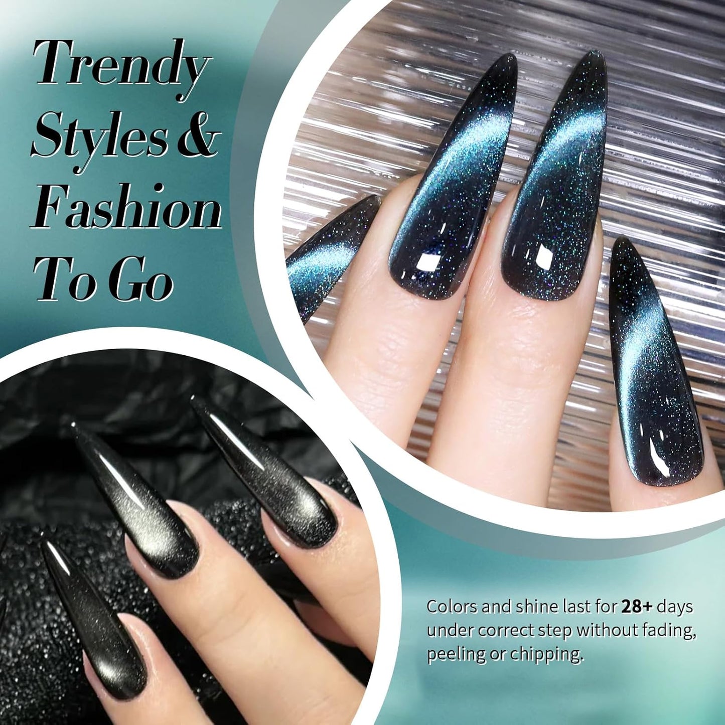 Born Pretty Cat Magnetic Eye Gel Nail Polish, 6 Colors 9D Magnetic Glitter Gel Polish Set Black Blue Purple Green Nail Polish Kit Soak Off LED Nail Art DIY Salon Gift