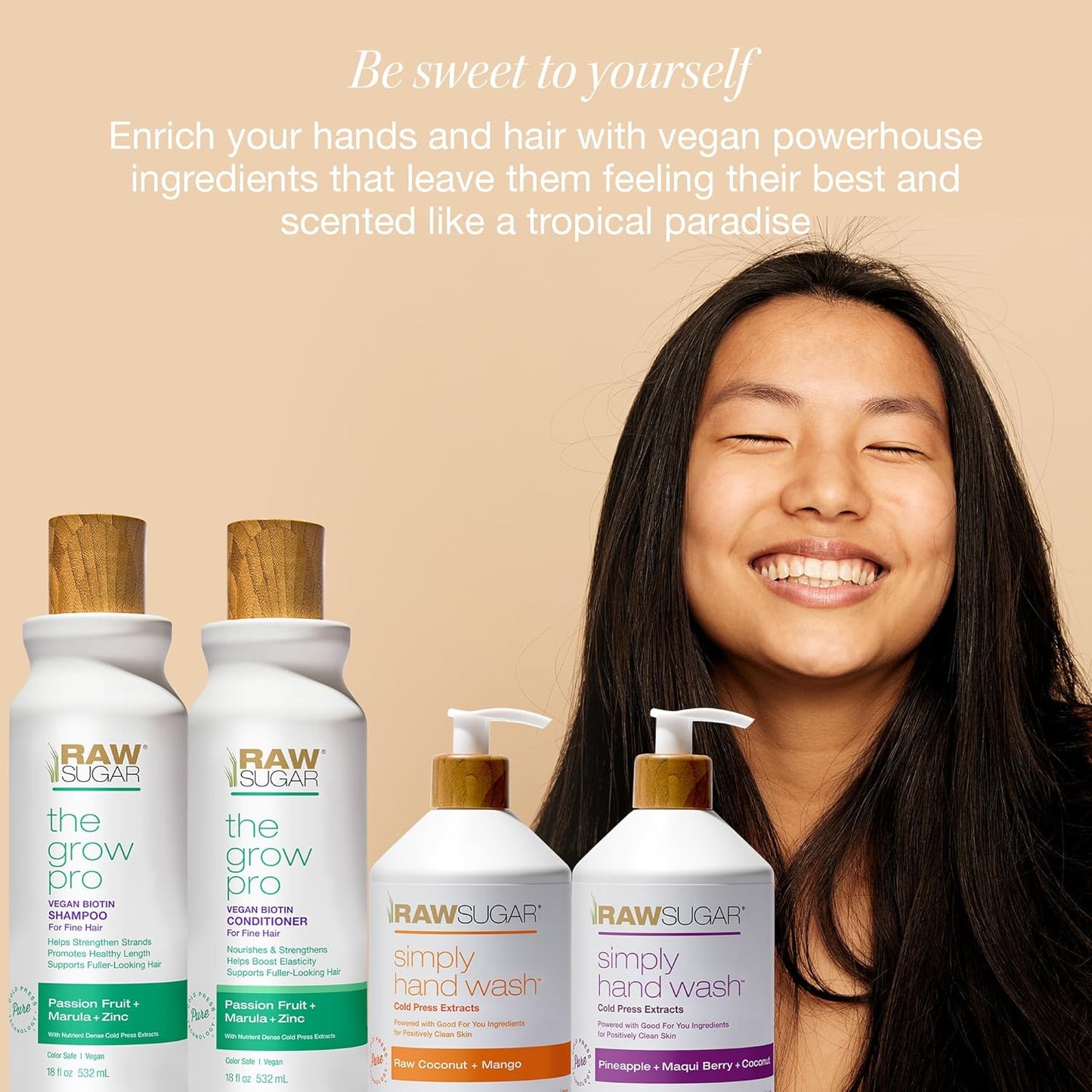 Raw Sugar The Grow Pro Shampoo & Conditioner Set, Simply Hand Wash Duo (4 Products) Anti-Thinning, Pro-Lengthening Hair Care & Moisturizing Hand Soap