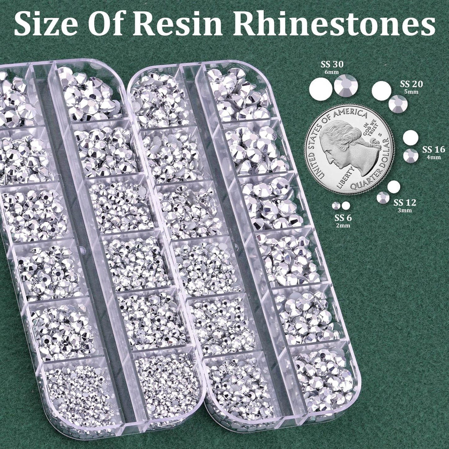 Resin Rhinestones for Crafting with B7000 Jewelry Glue, 2 Boxes Sliver Flatback Crystals with 3Pcs 10ml Glue for Bedazzling Crafts DIY Nail Art Makeup，Non Hotfix Gems for Clothing Shoes