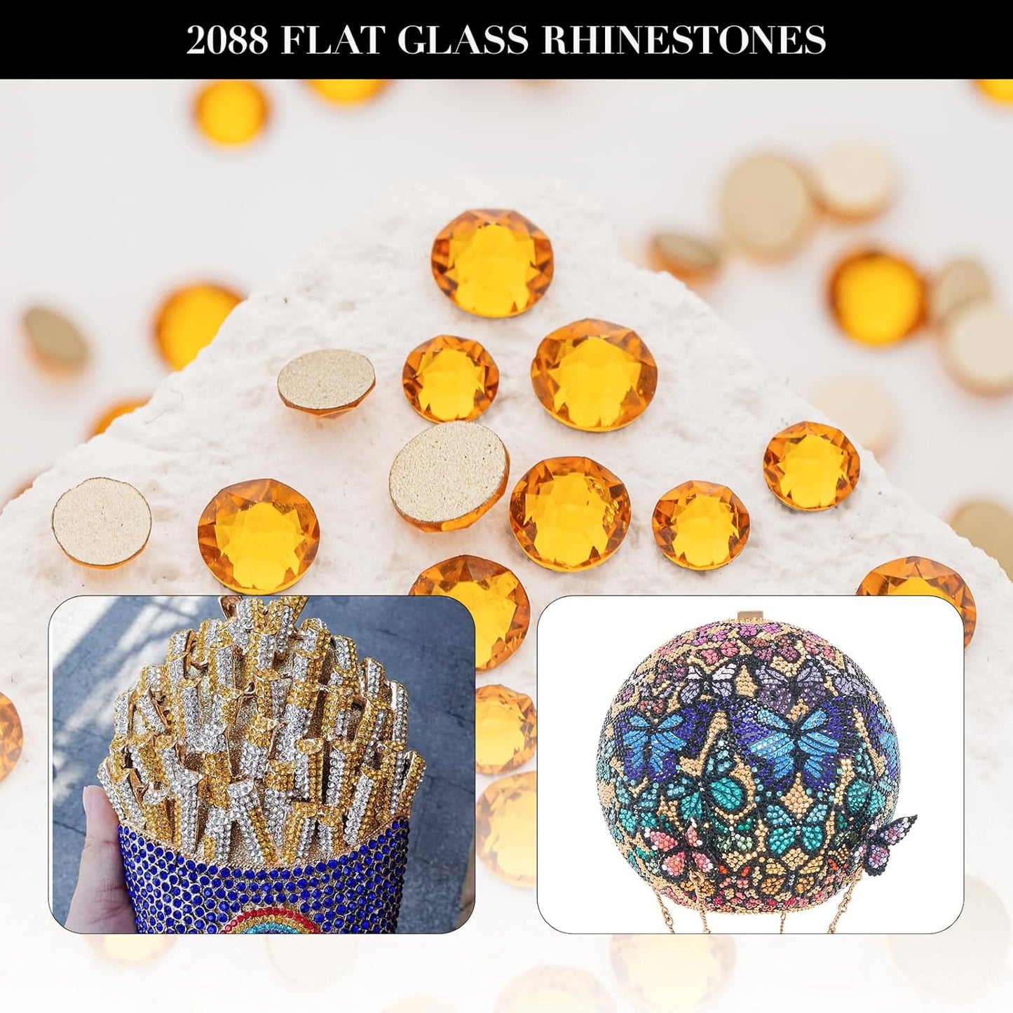 Novani Gold Yellow Rhinestones 1440pcs Flat Back Round Rhinestone Style 2088 Sparkly Crystal Gemstones for Nail Art and Crafting SS16,3.8-4.0mm