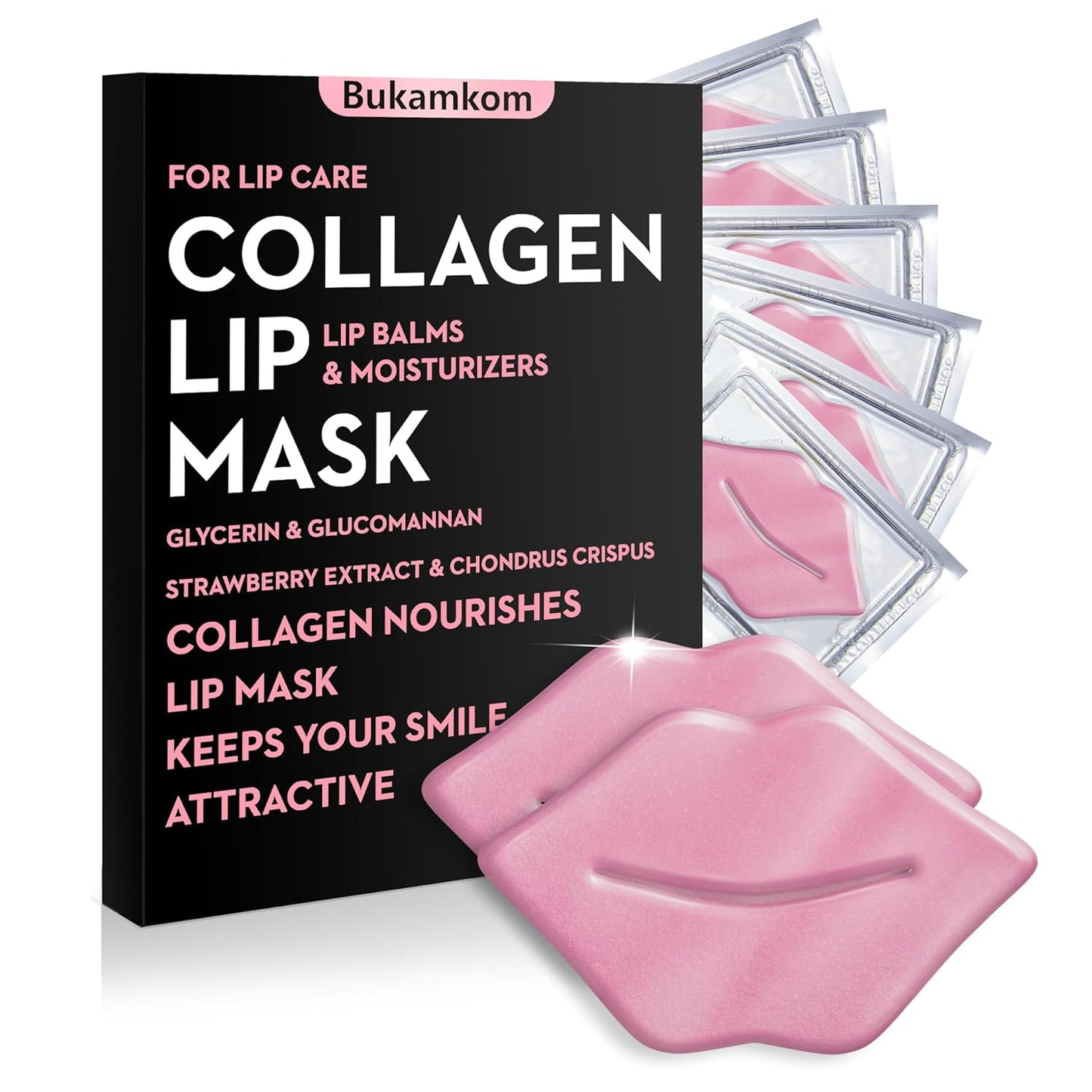 Collagen Pink Lip Mask 20 Pieces,Which can Provide Long-lasting Nourishment,Moisturization,Overnight Lip Mask Individually Wrapped Lip Patch