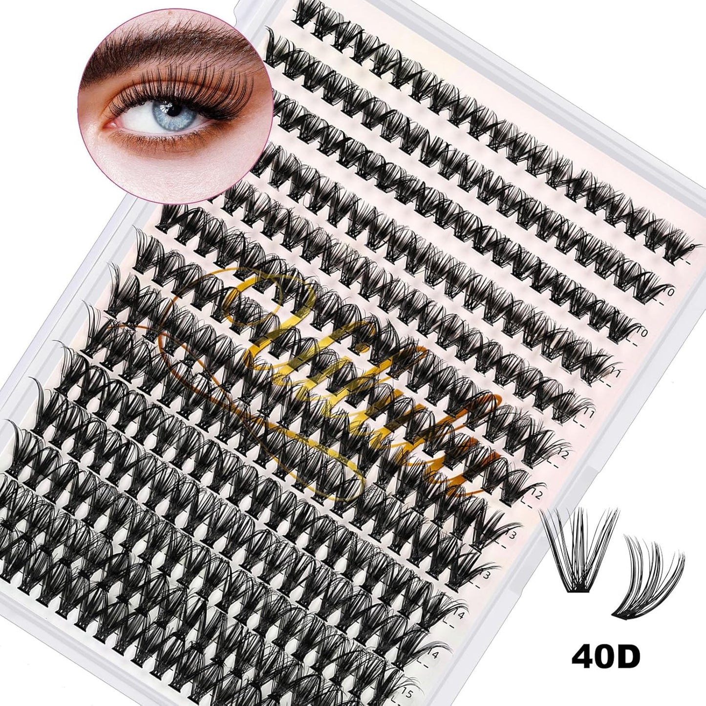 Lash Clusters D Curl Individual Lashes 40D 0.07D 9-16 MIX 280 Clusters Lashes DIY Lash Extensions at Home False Lashes Wispy Eye Lash Clusters(40D, 9-16 mix)