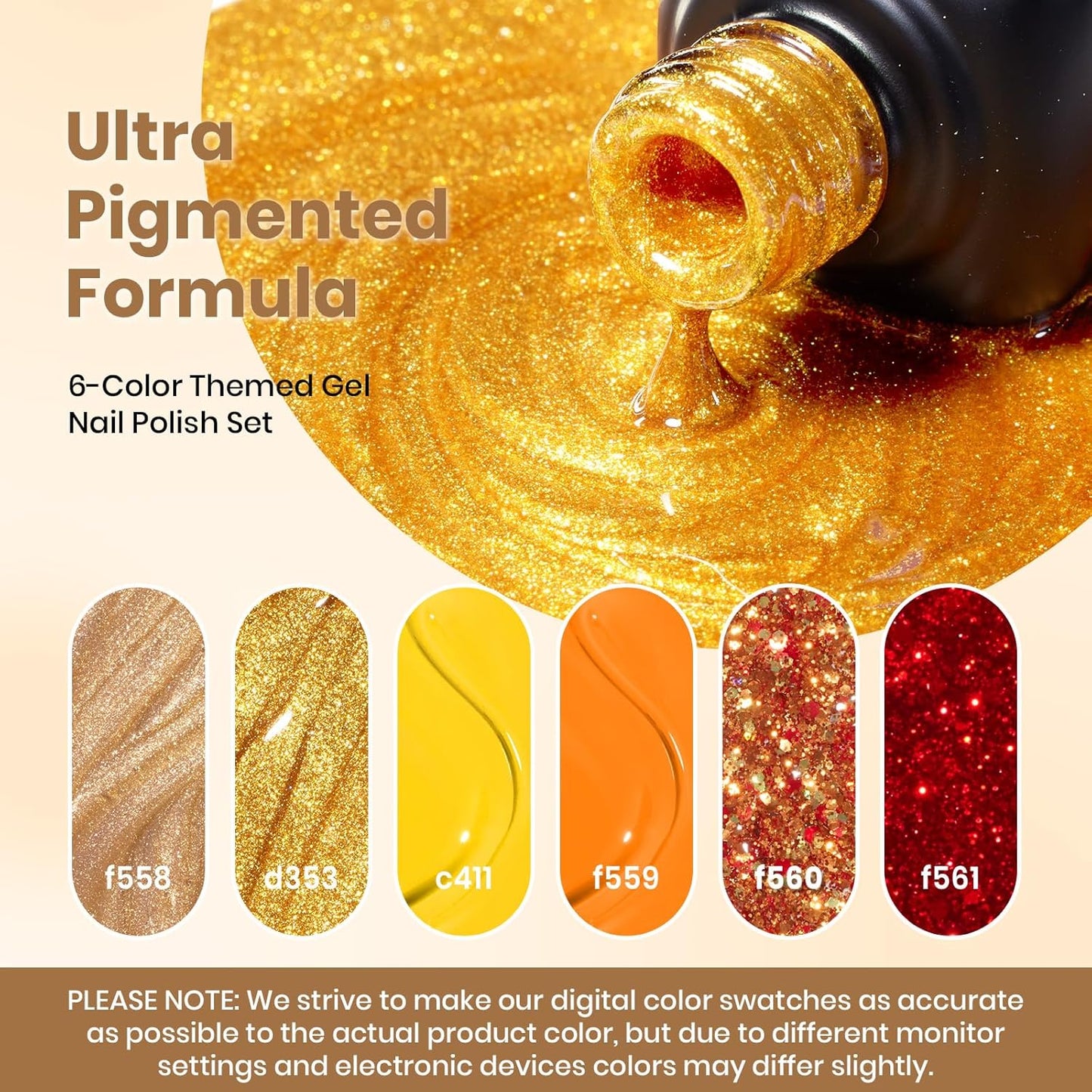 beetles Glitter Gel Polish Set - Daring Glow Collection, Gold Cat Eye Gel Colors Red Gold Glitter Shimmer Yellow Orange Christmas Nails Art Soak off Uv LED Manicure Nail Trend Gift for Women