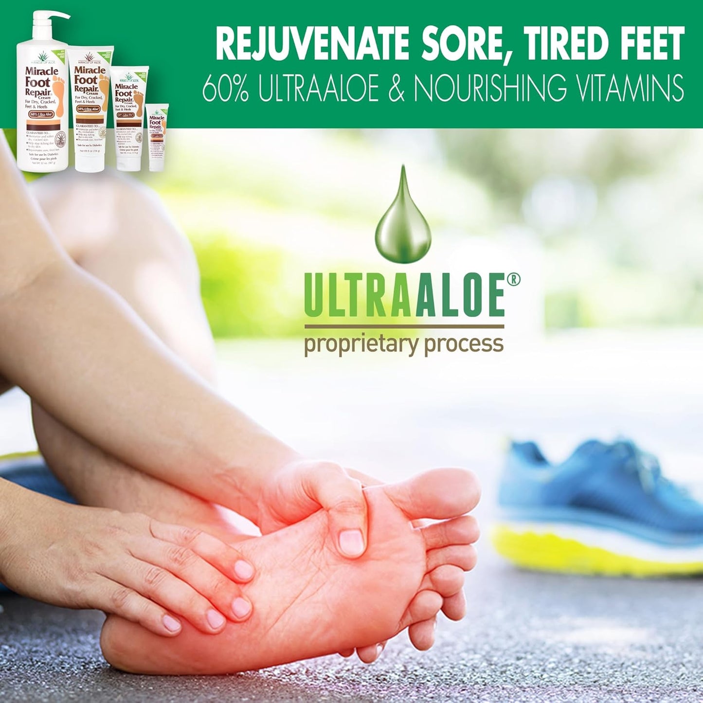 Miracle Foot Repair Cream, (1 oz / 3 Pack) Repairs Dry Cracked Heels and Feet, 60% Pure UltraAloe Moisturizes, Softens, and Repairs