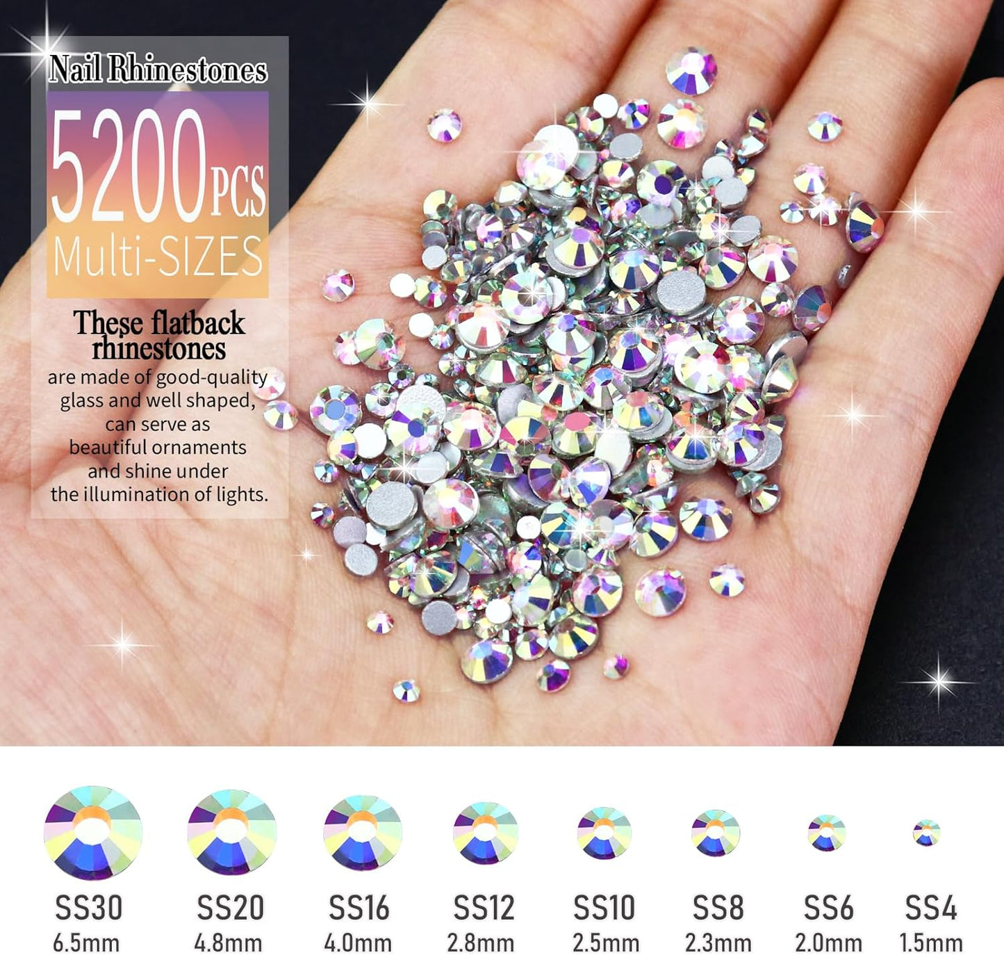 Dowarm 6000pcs Nail Rhinestones Kit, 16 Types of 800PCS Special-Shaped Diamonds + 5200PCS Flatback Rhinestones, 3D Crystal AB Glass Gemstones for Nail Crafts Decoration, Jewelry Gem Stones Charm