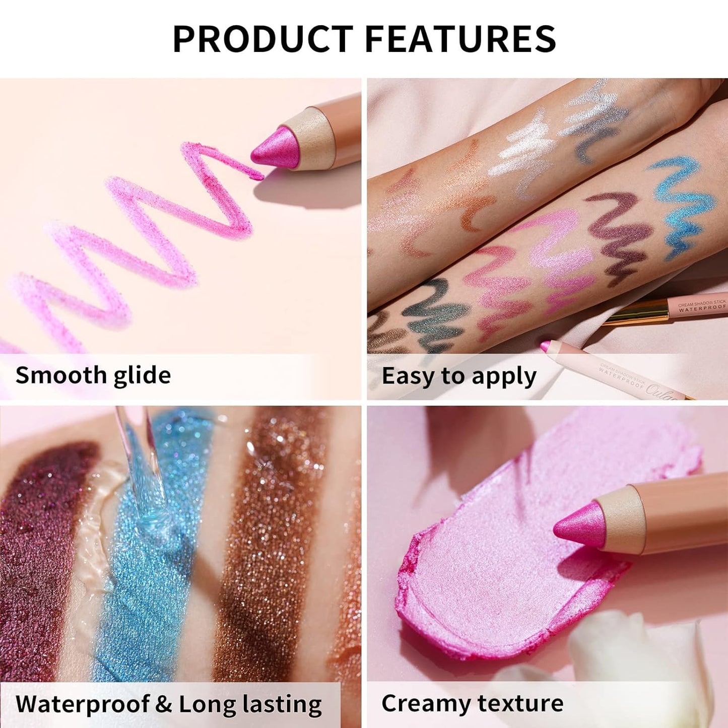 Oulac Mocha Eyeshadow Crayon – Twist-Up Waterproof Stick, Soft Shimmer Finish, Vegan & Cruelty-Free, 1.25g, WA02 Opulent Affair