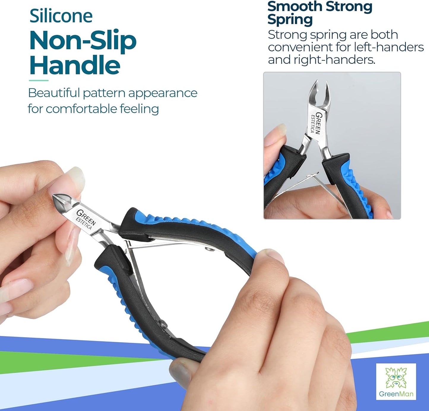 Cuticle Trimmer with Non-Slip Grip Handle Professional Stainless Steel Cuticle Cutter Sharp Blades Double Spring Cuticle Nippers for Nail Care Pedicure Manicure Nail Tools (Blue-Black)