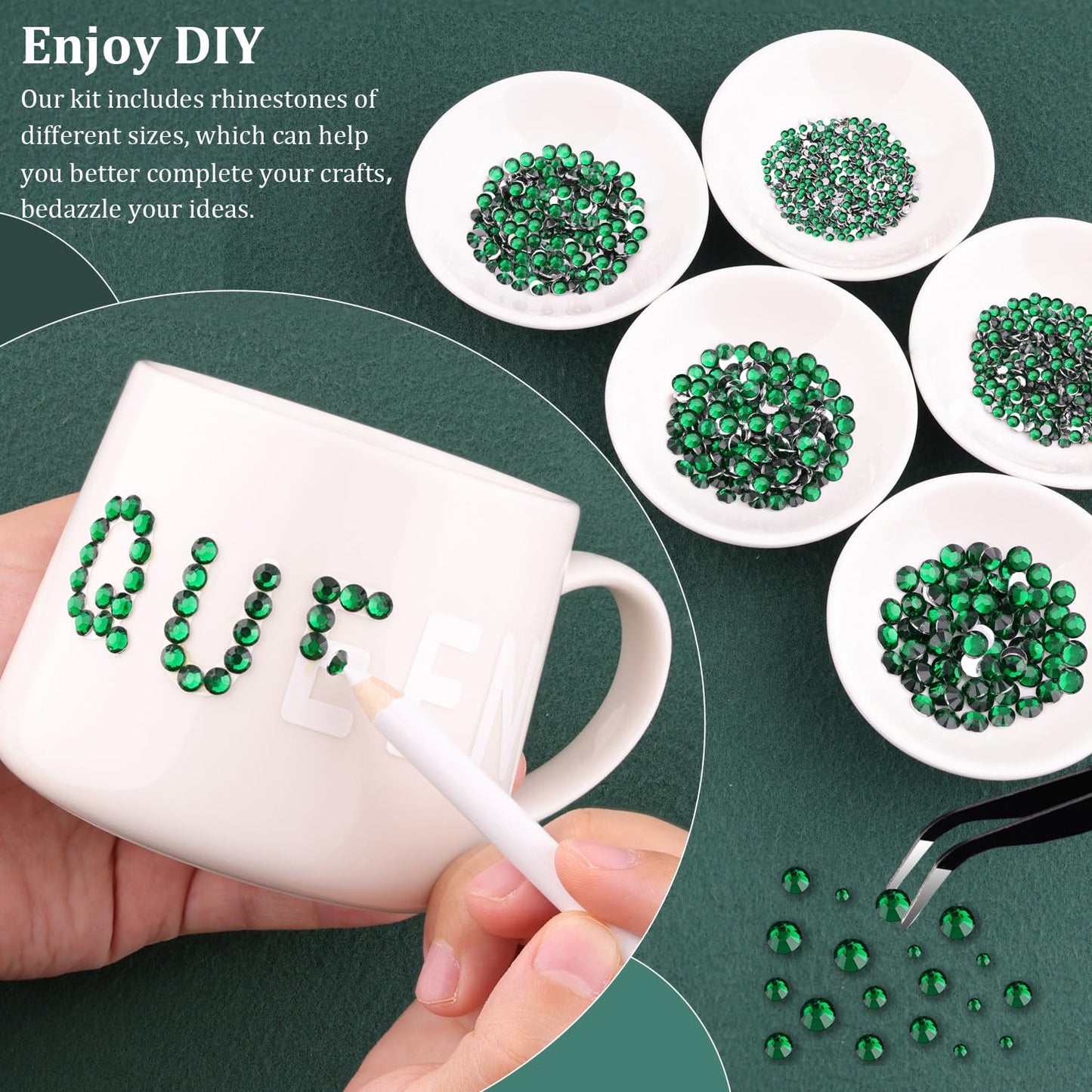 Resin Rhinestones for Crafting with B7000 Jewelry Glue, 1 Box Dark Green Flatback Crystals with 3Pcs 10ml Glue for Bedazzling Crafts DIY Nail Art Makeup，Non Hotfix Gems for Clothing Shoes