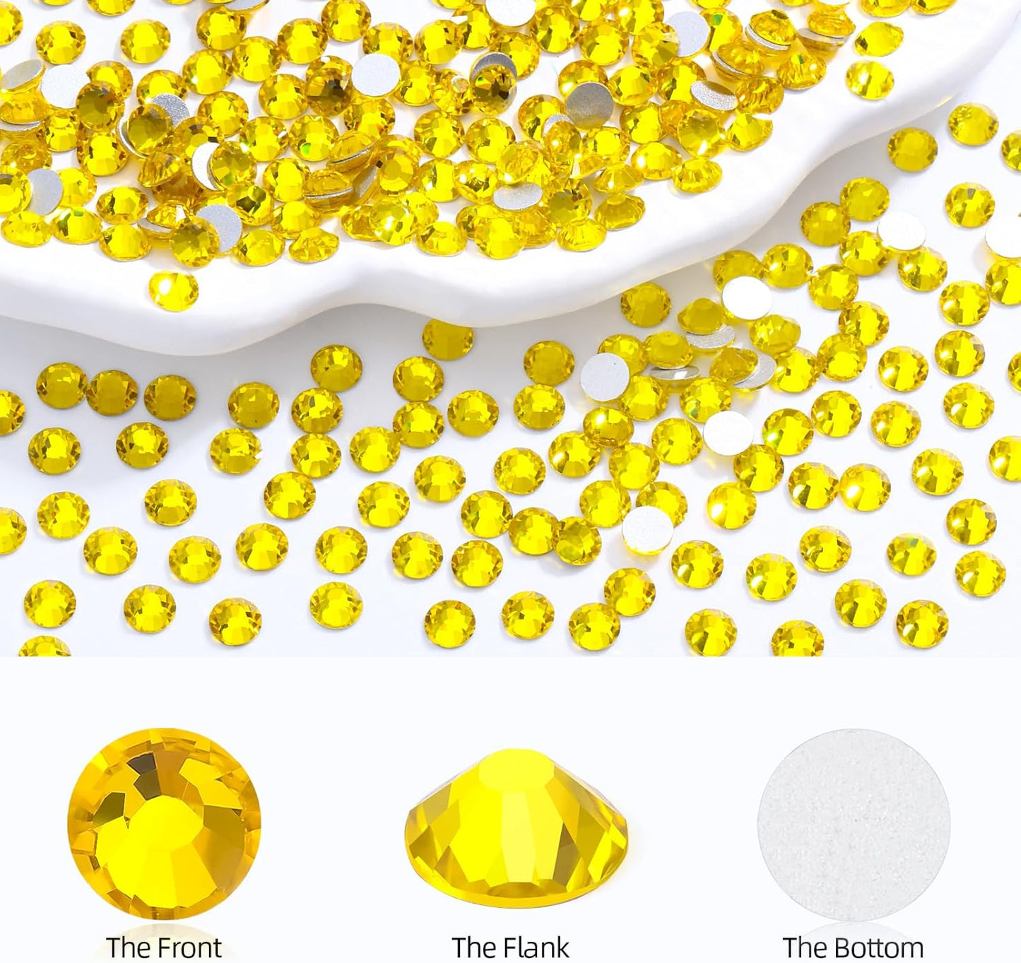 Yellow Flatback Rhinestones, Glass Rhinestones for Nail Art and Craft, Glue Fix, Loose Crystal Gemstones(Yellow, SS4, 2880pcs, 1.5-1.7mm)