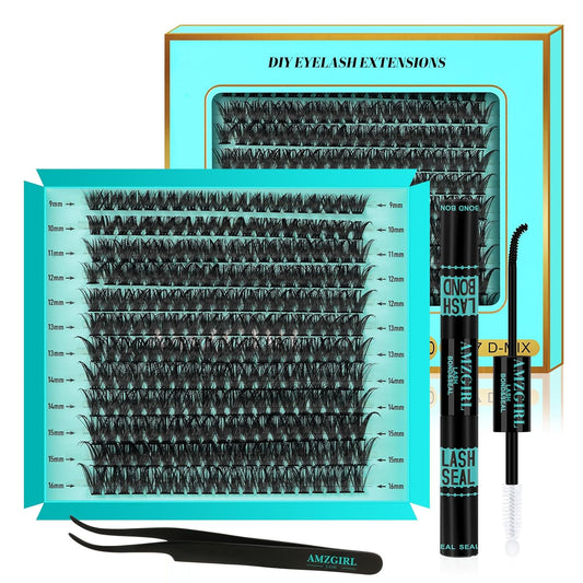 Lash Clusters Kit 240PCS Eyelash Extension Kit D Curl Wispy Clusters Lash DIY Lashes Extensions Kit Natural Individual Lashes Kit with Lash Bond and Seal Eyelash Tweezer(60D,D-Mix9-16mm)