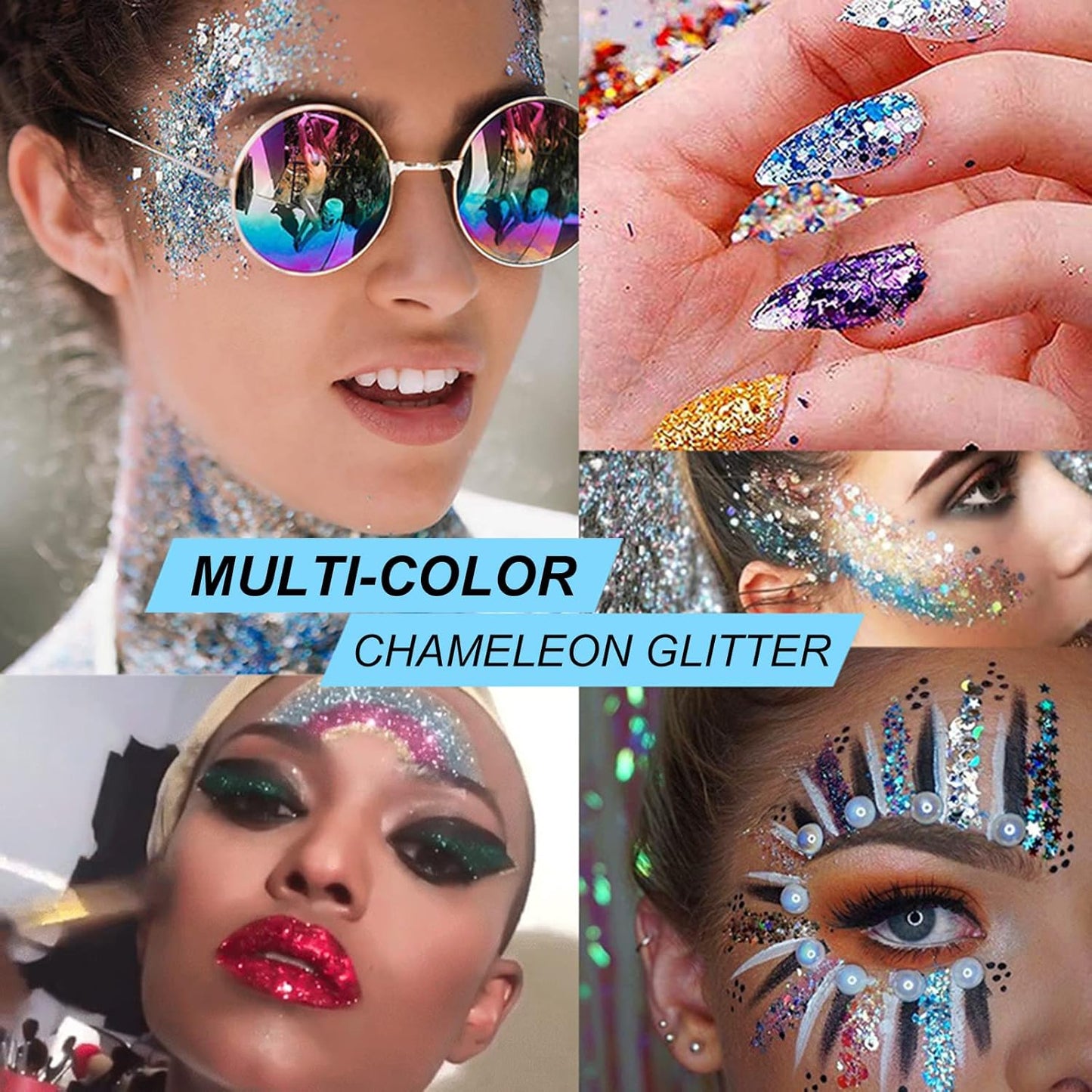 Green Gold Face Body Hair Glitter Gel for St. Patrick's Day Mardi Gras Festival Rave Accessories, Long Lasting Holographic Chunky Mermaid Sequins Glitter Gel Makeup for Women Men Kids, 1oz