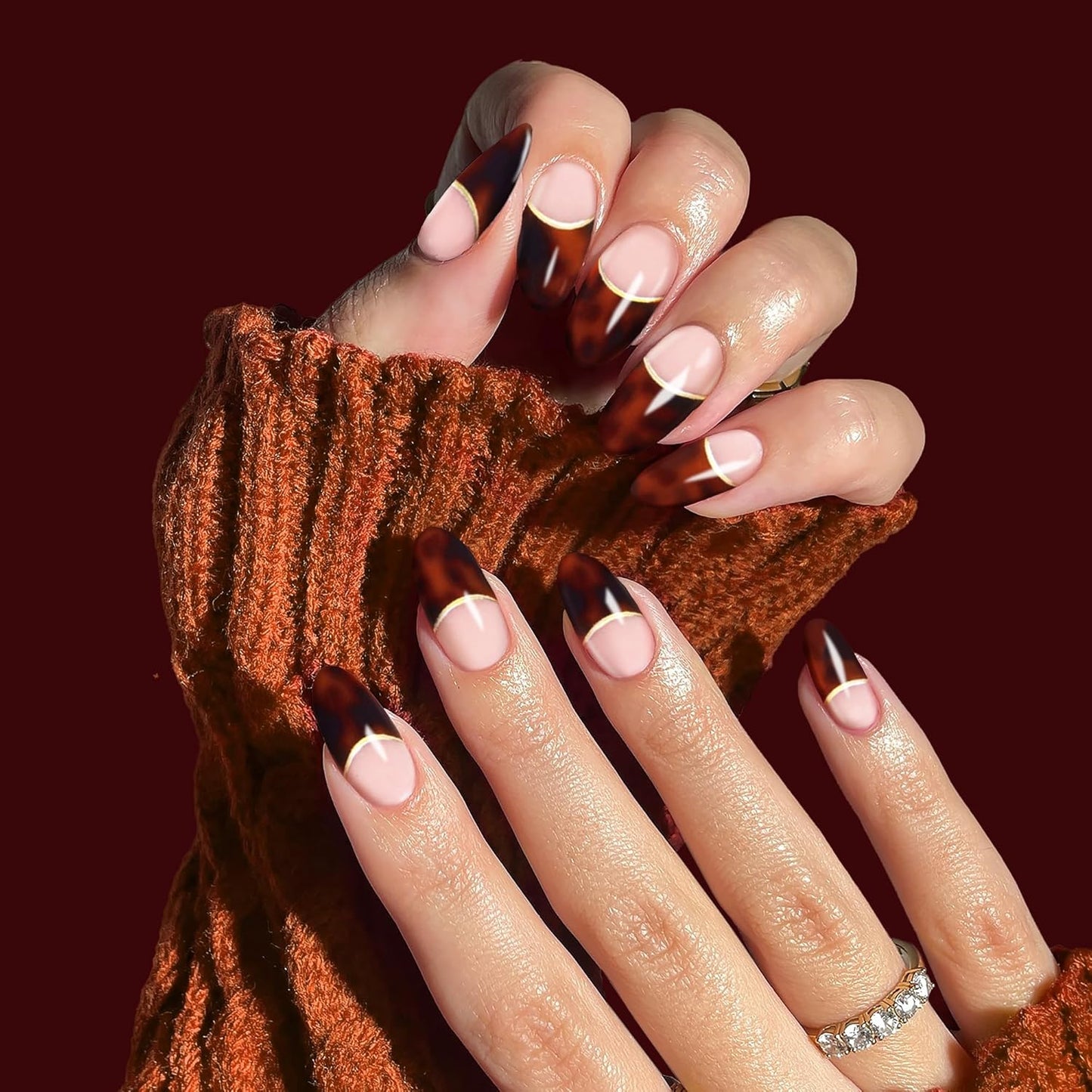 Semi Cured Gel Nail Strips-Leopard Print French Tip Press on Nails Salon Quality Lasts Through Work & Weekends for Party & Daily Works with Any UV/LED Lamps(Leopard French)