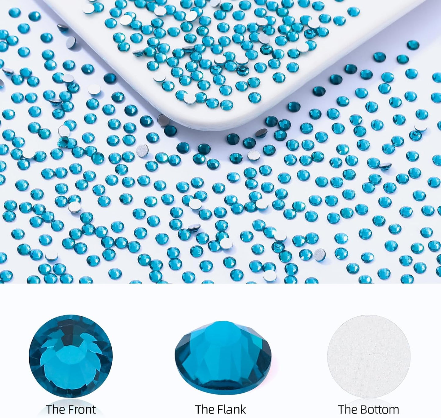 Malachite Blue Flatback Rhinestones, Glass Rhinestones for Nail Art and Craft, Glue Fix, Loose Crystal Gemstones(Malachite Blue, SS4, 1440pcs, 1.5-1.7mm)