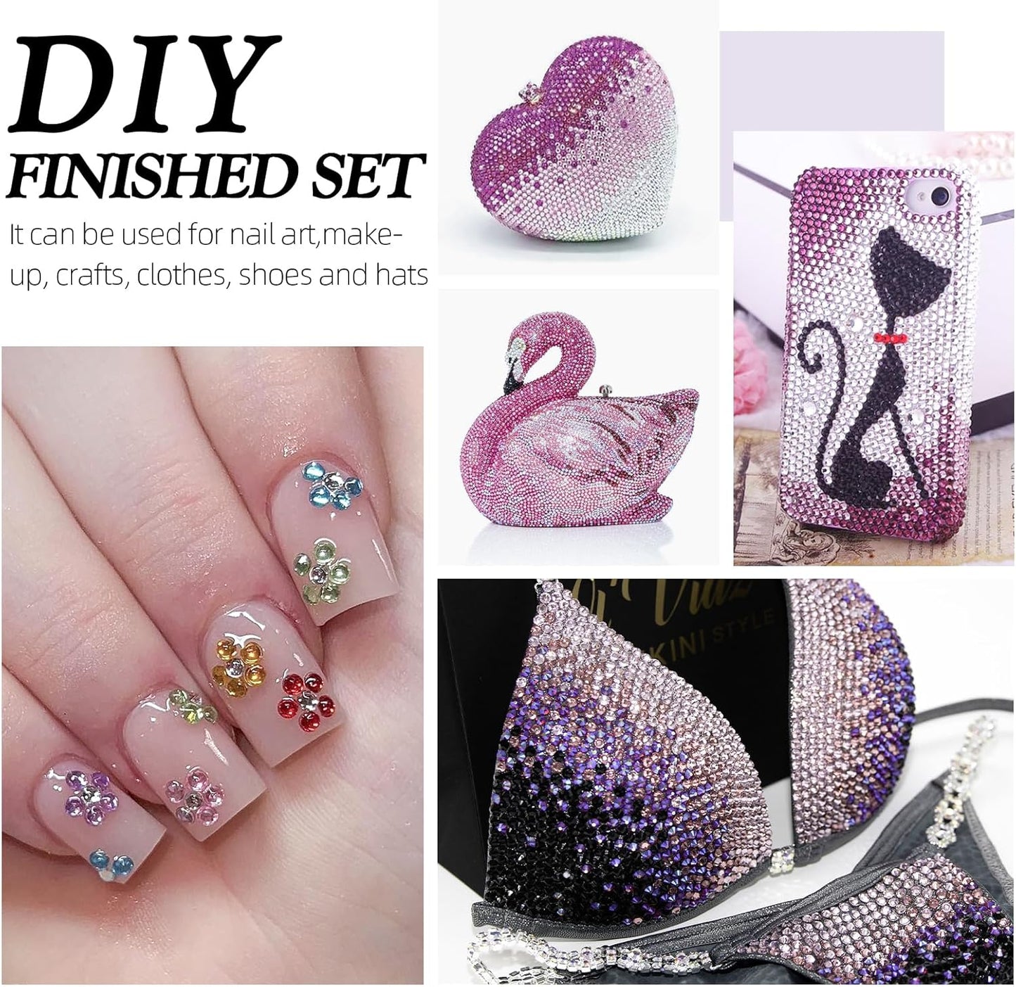 Light Amethyst Flatback Rhinestones, Glass Rhinestones for Nail Art and Craft, Glue Fix, Loose Crystal Gemstones(Lt.Amethyst, SS6, 1440pcs, 1.9-2.0mm)