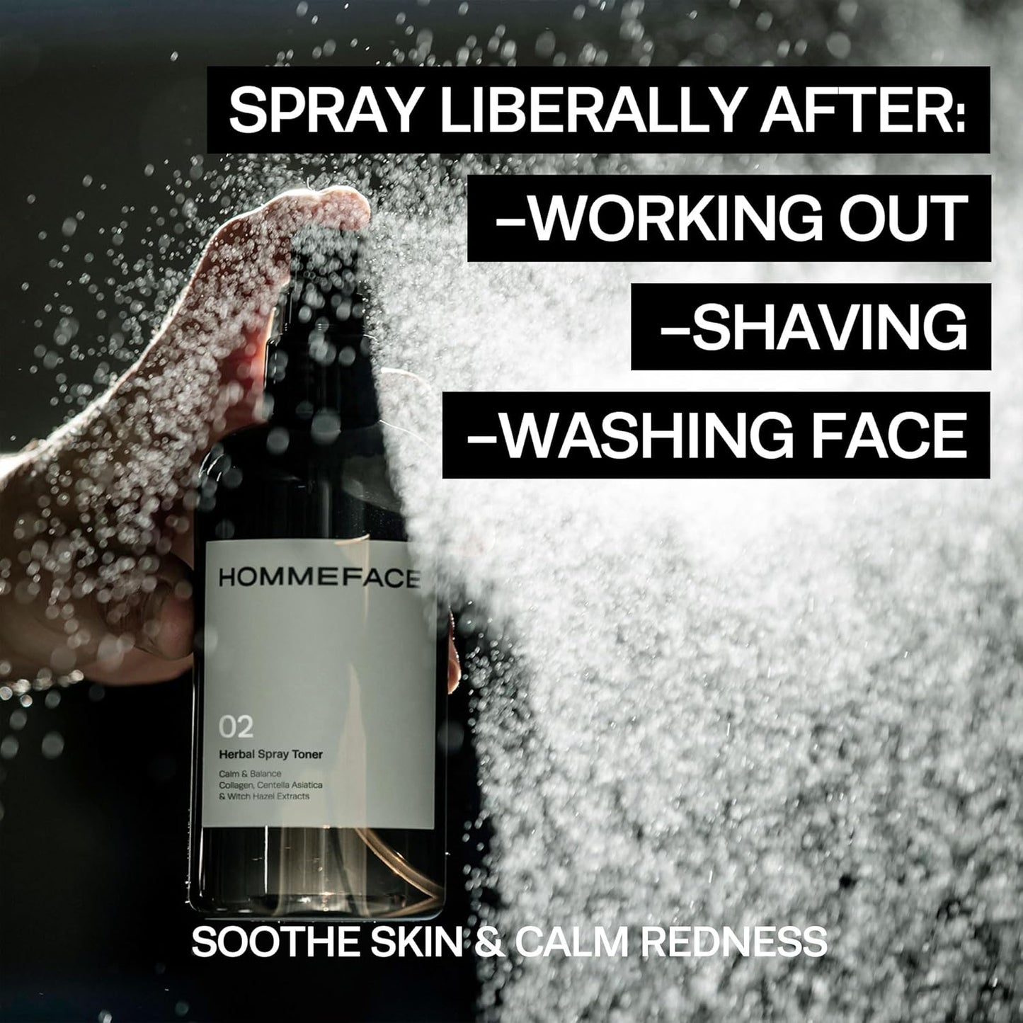 HOMMEFACE Men’s Herbal Spray Face Toner - Alcohol-Free, Hydrating & Balancing Facial Mist - Korean Skincare Technology with Witch Hazel, CICA Extract, Hyaluronic Acid, 8.45 fl oz