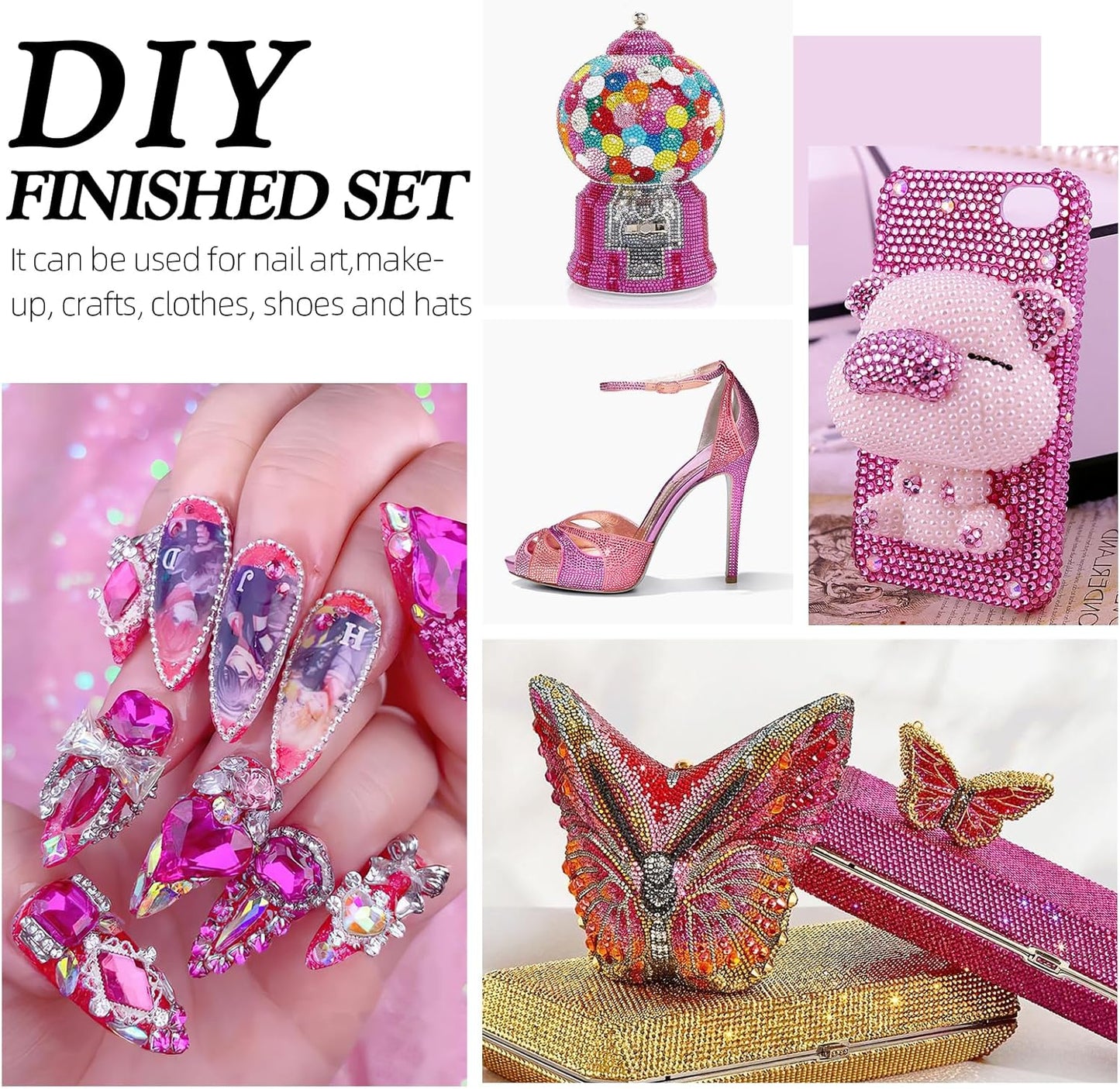 Fuchsia Flatback Rhinestones, Glass Rhinestones for Nail Art and Craft, Glue Fix, Loose Crystal Gemstones(Fuchsia, SS12, 2880pcs, 2.9-3.0mm)