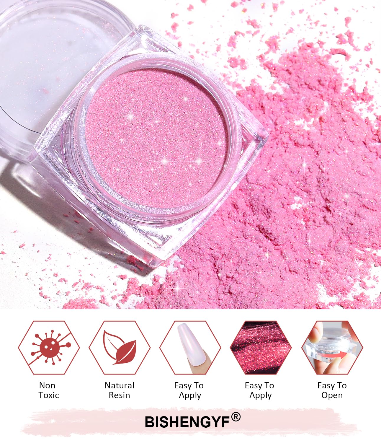 Chrome Nail Powder -【Fairy Effect】Pink Chrome Nail Powder Aurora Mermaid Iridescent Chrome Powder For Nails, Pink Chrome Powder Metallic Mirror Glitter Pigment Dust For Manicure Decoration