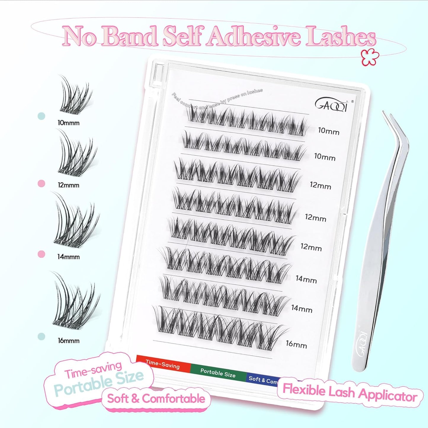 GAQQI Self Adhesive Eyelashes Clusters, No Glue Lash Clusters 10-16mm Wispy & Wet Cluster Lashes, No Band Press On Lashes, More Comfortable & Stronger Hold (Rabbit）
