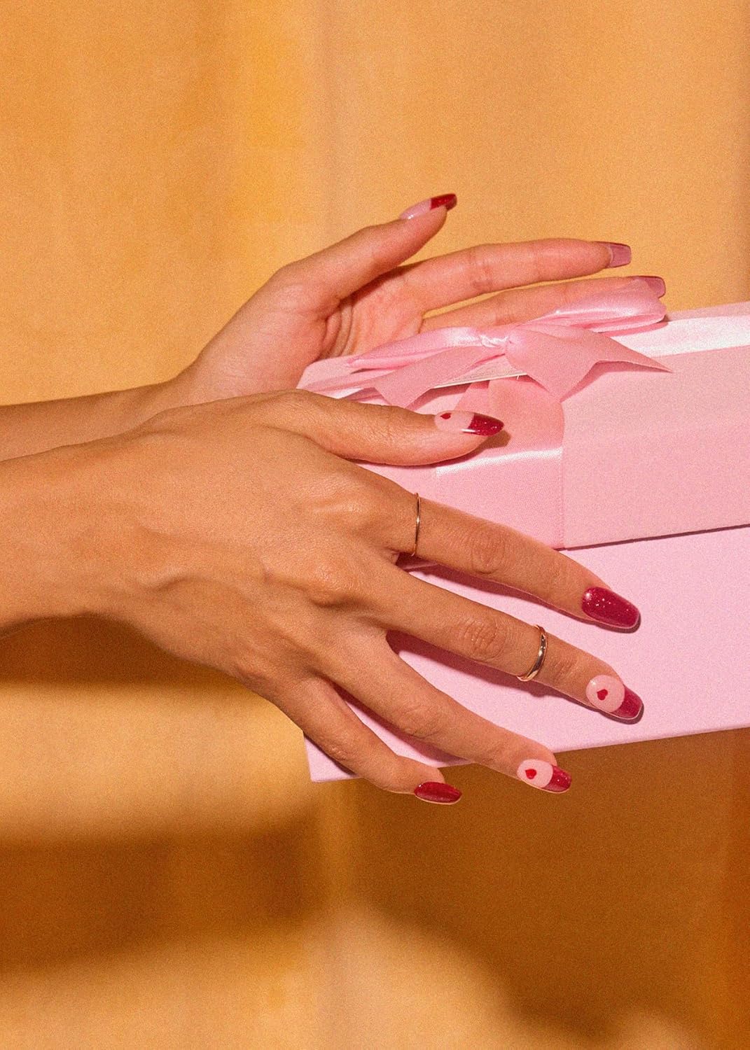 ohora Semi Cured Gel Nail Strips (N Cupid's Heart) - Red, Glitter, Works with Any UV/LED Lamps, Salon-Quality, Long Lasting, Easy to Apply & Remove - Includes 2 Prep Pads, Nail File & Wooden Stick