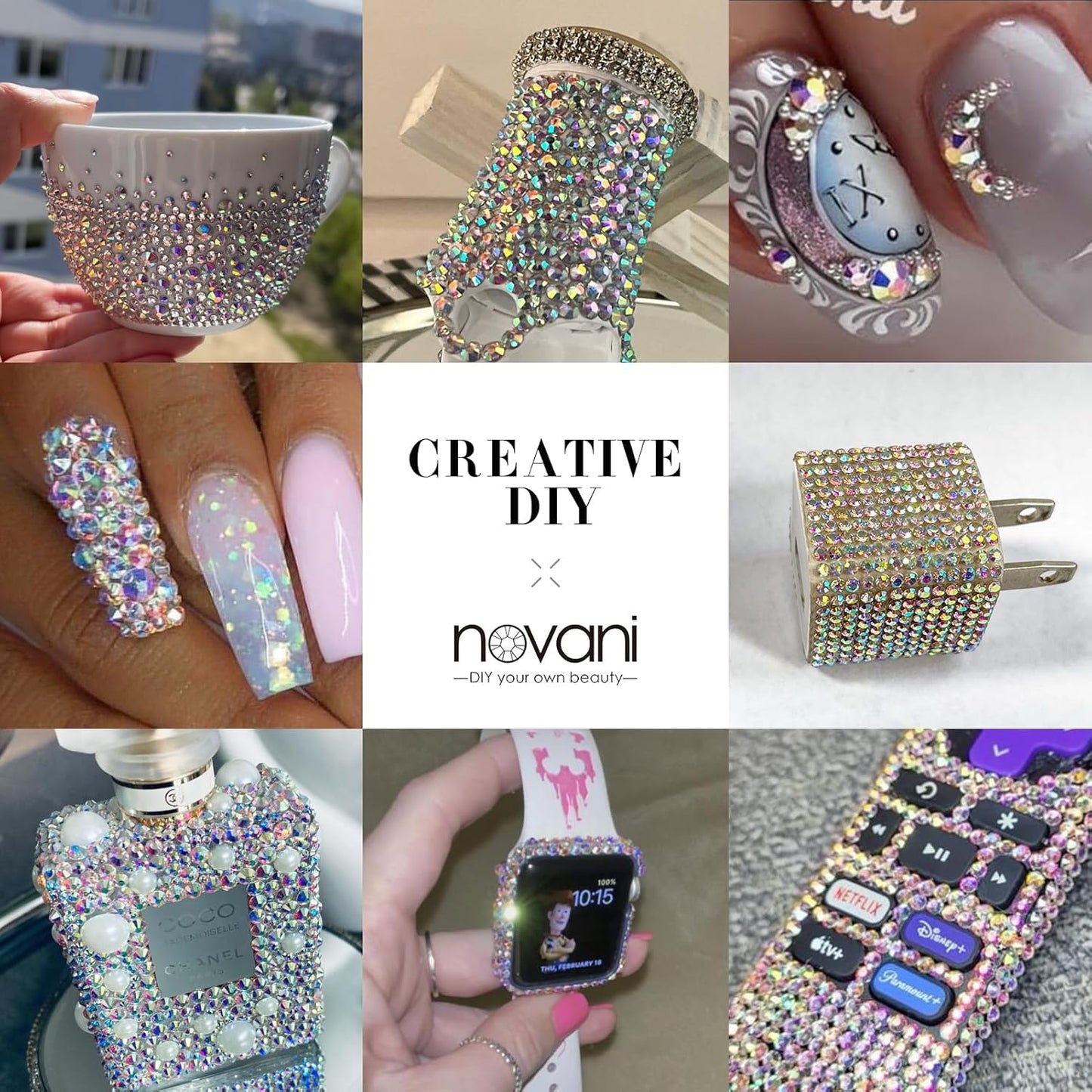 Novani 72pcs Crystal AB Rhinestones Flat Back Round Rhinestone Style 2088 Sparkly Crystal Gemstones for Nail Art and Crafting,SS40(8.3-8.6mm