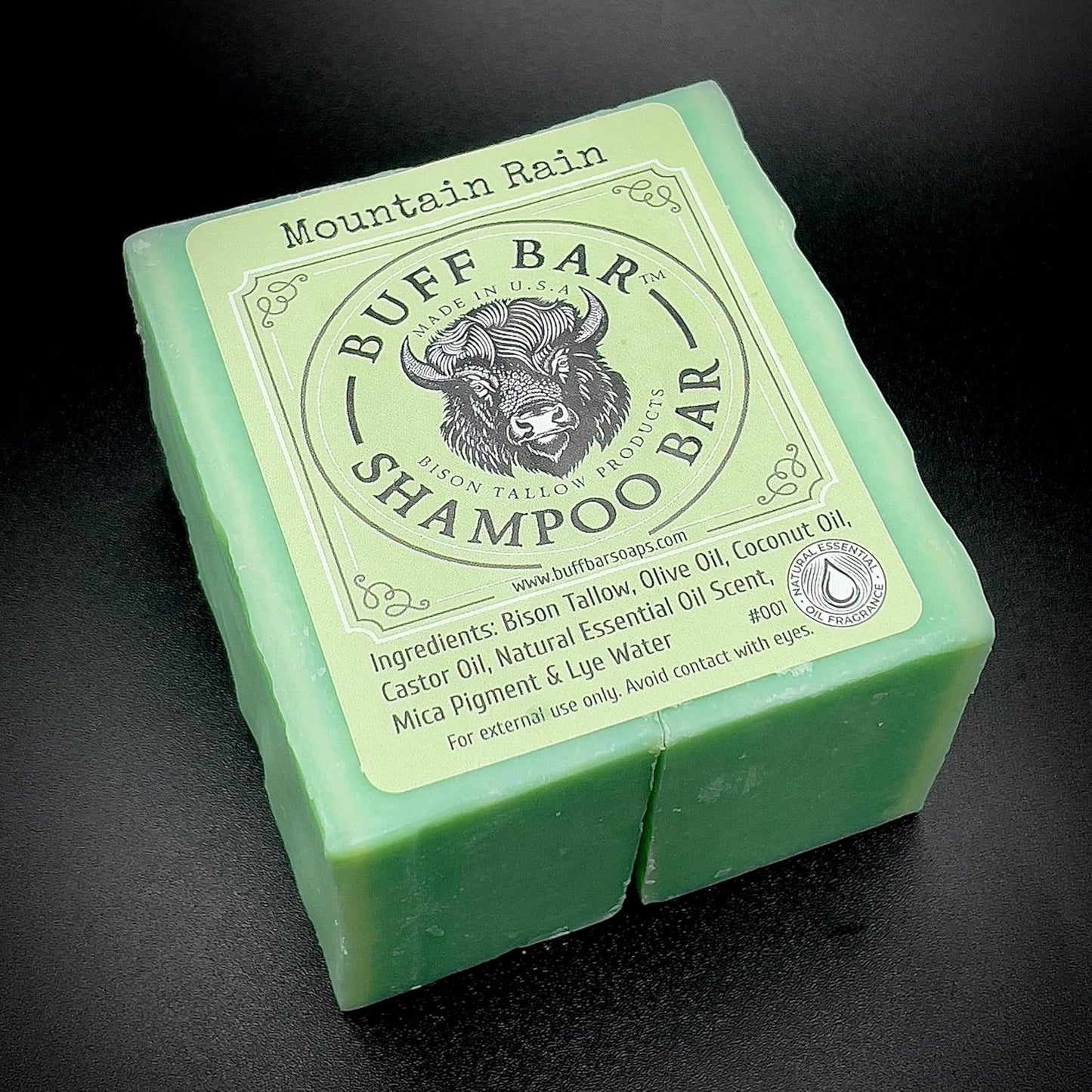 Pure Bison Tallow Buff Shampoo Bar, Mountain Rain, (2 pack) - Scents of Sea Salt, Moss, & Freesia - Cleans, Moisturizes, Naturally Derived, No Dyes, No Chemicals, No Preservatives