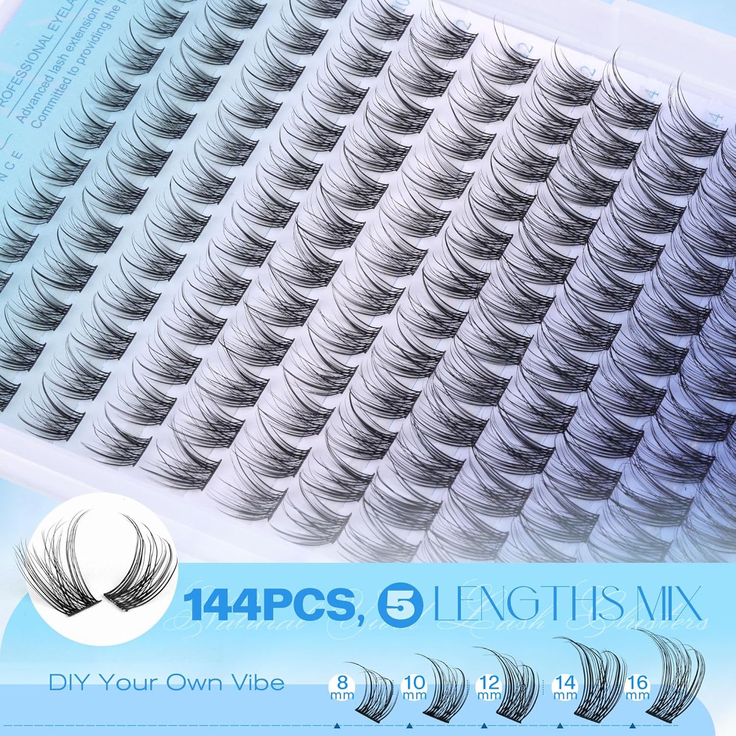 Pawotence Wispy Lash Clusters Natural Eyelash Clusters 8-16mm Cluster Eyelash Extensions 144pcs Fairy Individual Lashes Wispy Cluater Lashes Extension Natural Look