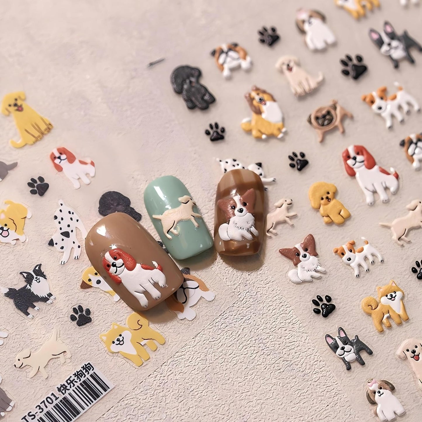 Dedyel Cute Nail Stickers 5D Embossed Cartoon Dog Kawaii Animal Self-Adhesive Nail Decals for Women Girls Kids Nail Art Decoration