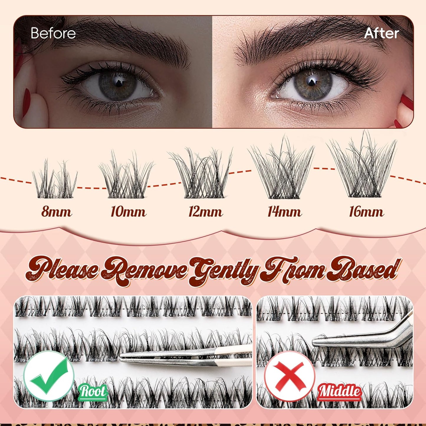 Lash Clusters 0.05mm PBT Fiber Eyelash Clusters, 0.1mm Superfine Invisiband D Curl Diy Lash Extension, 80pcs 8-16mm Individual Lashes Clusters Like Eyelash Extensions (Twilight-D-8-16Mix)