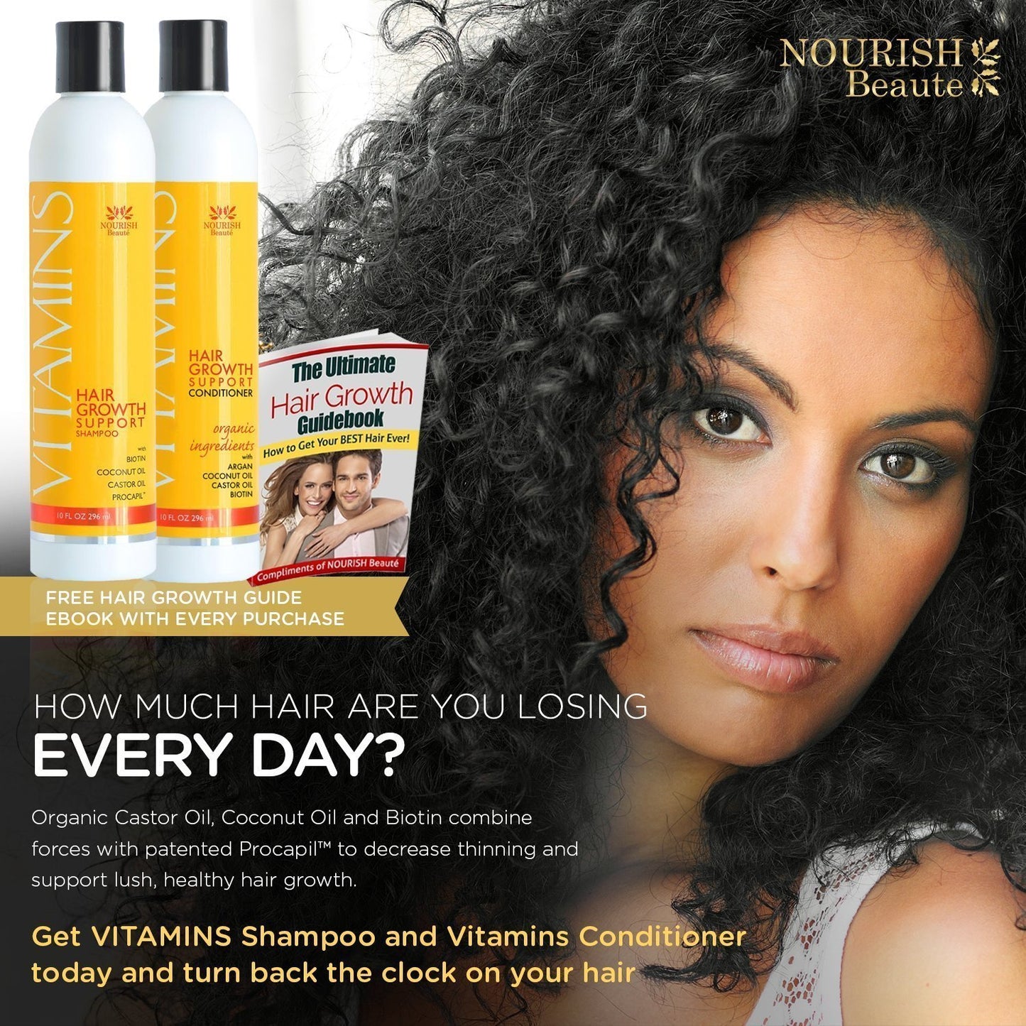 Nourish Beaute Vitamins Shampoo and Conditioner for Hair Loss that Promotes Hair Regrowth, For Men and Women, 4 Pack, 10 Ounces, Each