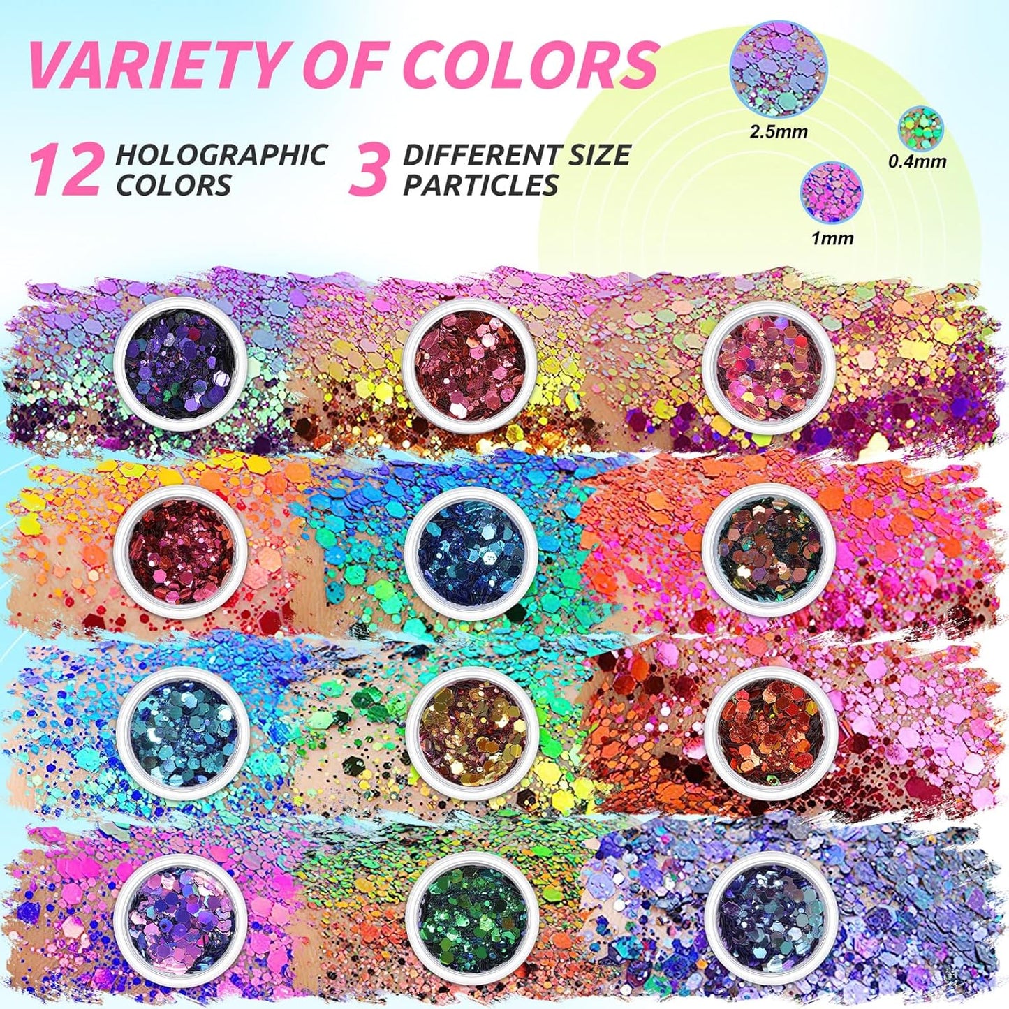 Nail Art Kit for Beginners with Nail Brushes Set and Dotting Tools, Jumbo Holographic Glitter Sequins 2-6mm Rhinestones 3D Pink&White Flowers Metal Studs Colorful Striping Tape with Tweezers (03-Pink)