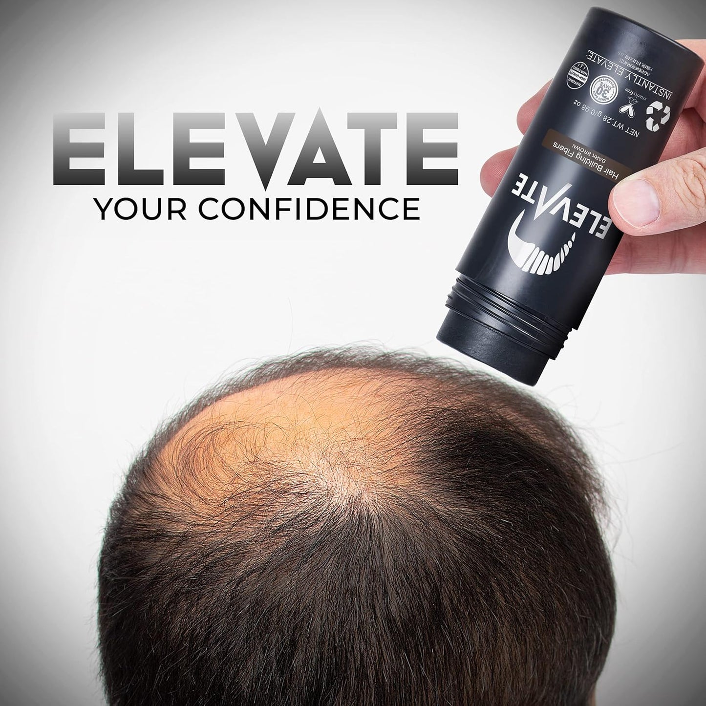 ELEVATE Hair Fibers for Thinning Hair Large Size 40g Bottle - 100% Natural Undetectable Keratin Fibers to Instantly Fill in Thinning Balding Loss Area Fuller in 30 Seconds Men & Women (Dark Brown)