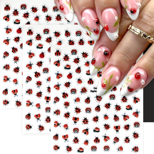 3 Sheets Ladybug Nail Art Stickers 5D Embossed Ladybug Self-Adhesive Nail Decals Mixed Design Ladybugs Summer Nail Decals for Nail Art Nail Decoration Nail Accessories for Women DIY Manicure Supplies