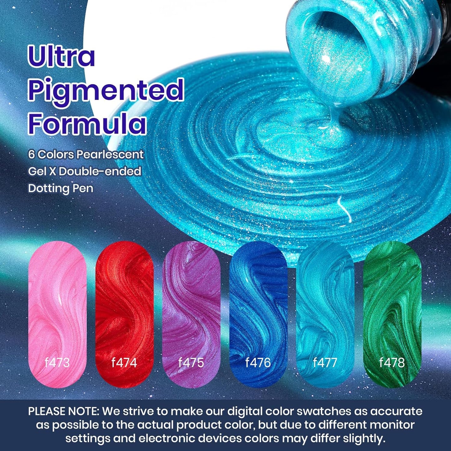 Beetles Pearl Gel Nail Polish Set, Dark Color Pink Red Purple Green Blue Nail Drawing Gel Polish 6 Colors Shimmer Mystic Flow Swirl Thread Effect Soak Off LED UV Curing for DIY Nail Art