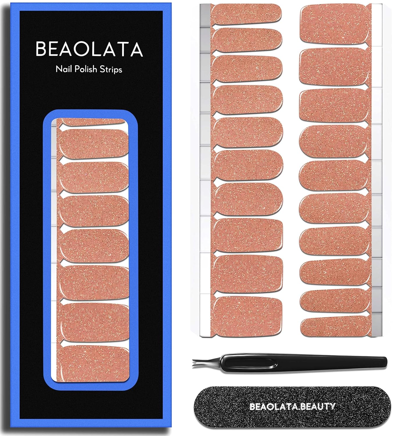 Nail Polish Strips Long Lasting, 20Pcs Wraps, Easy Apply& Remove Salon Quality Gel Nail Stickers (Golden evening Gown)