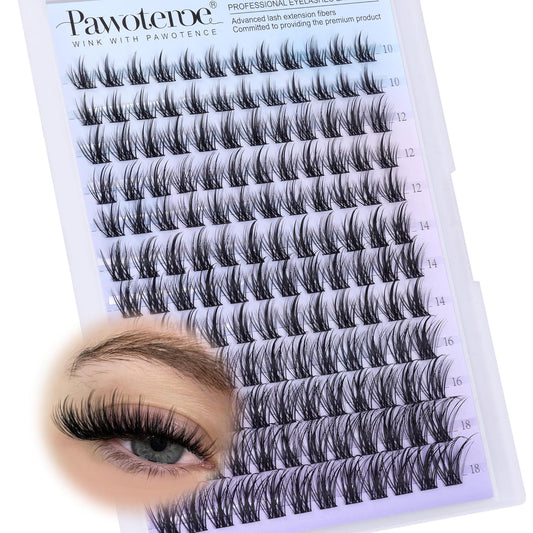 Pawotence Wispy Lash Clusters Natural Eyelash Clusters 10-18mm Fairy Lashes Cluster Eyelash Extensions 144pcs Anime Individual Cluster Lashes Wispy for DIY Lash Extension