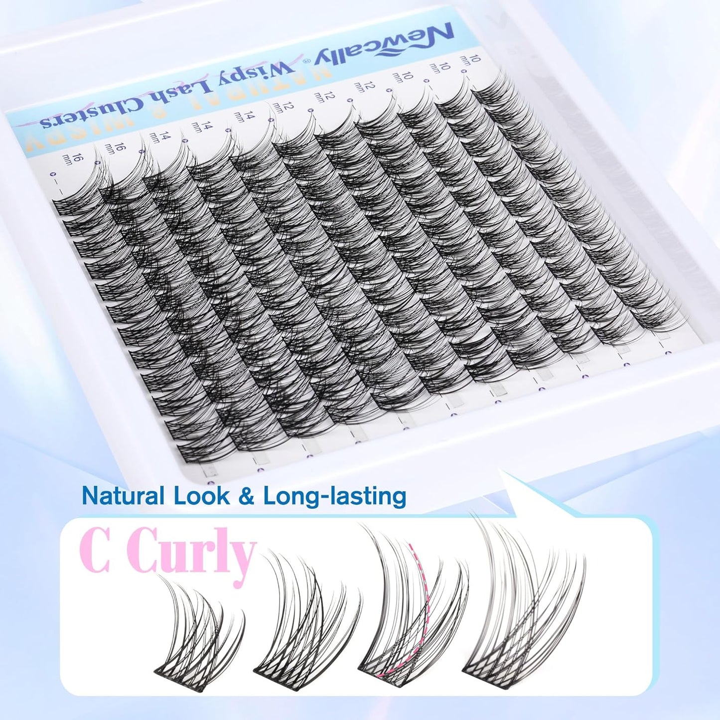 Cluster Eyelash Extensions Kit Lash Clusters Kit Natural Wispy Individual Lashes Kit C-curly DIY Lash Extension Kit 10-16MM Eyelash Clusters Kit with Lash Remover by Newcally