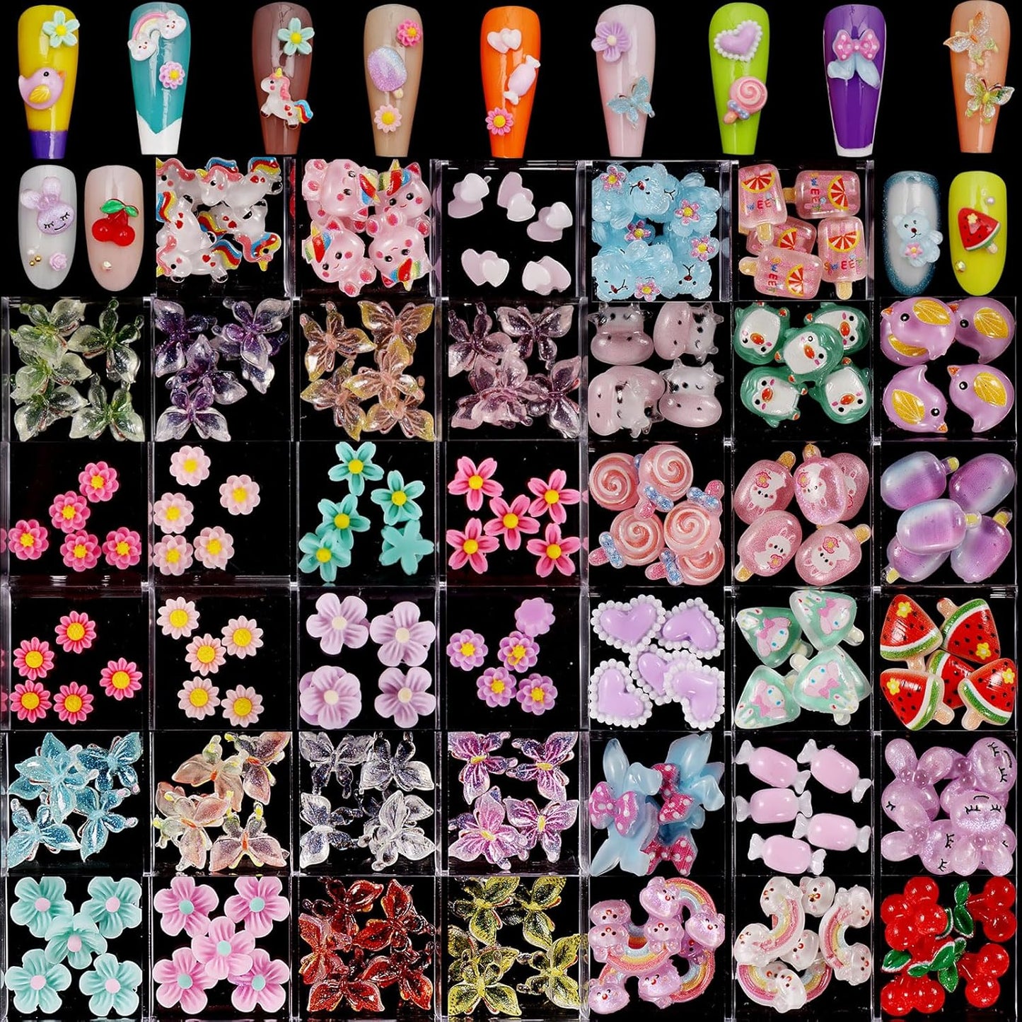 250pc 3D Nail Charms Set - Diverse Shapes & Colors for Acrylic Nails & DIY Crafts (#3)