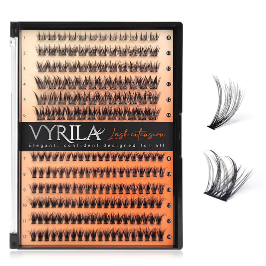 Lash Clusters-VYRILA 0.07mm Wispy Eyelashes C Curl Eyelash Clusters 8-14mix Individual Lashes Extension DIY at Home (30P+S05 192pcs-8-14mix)