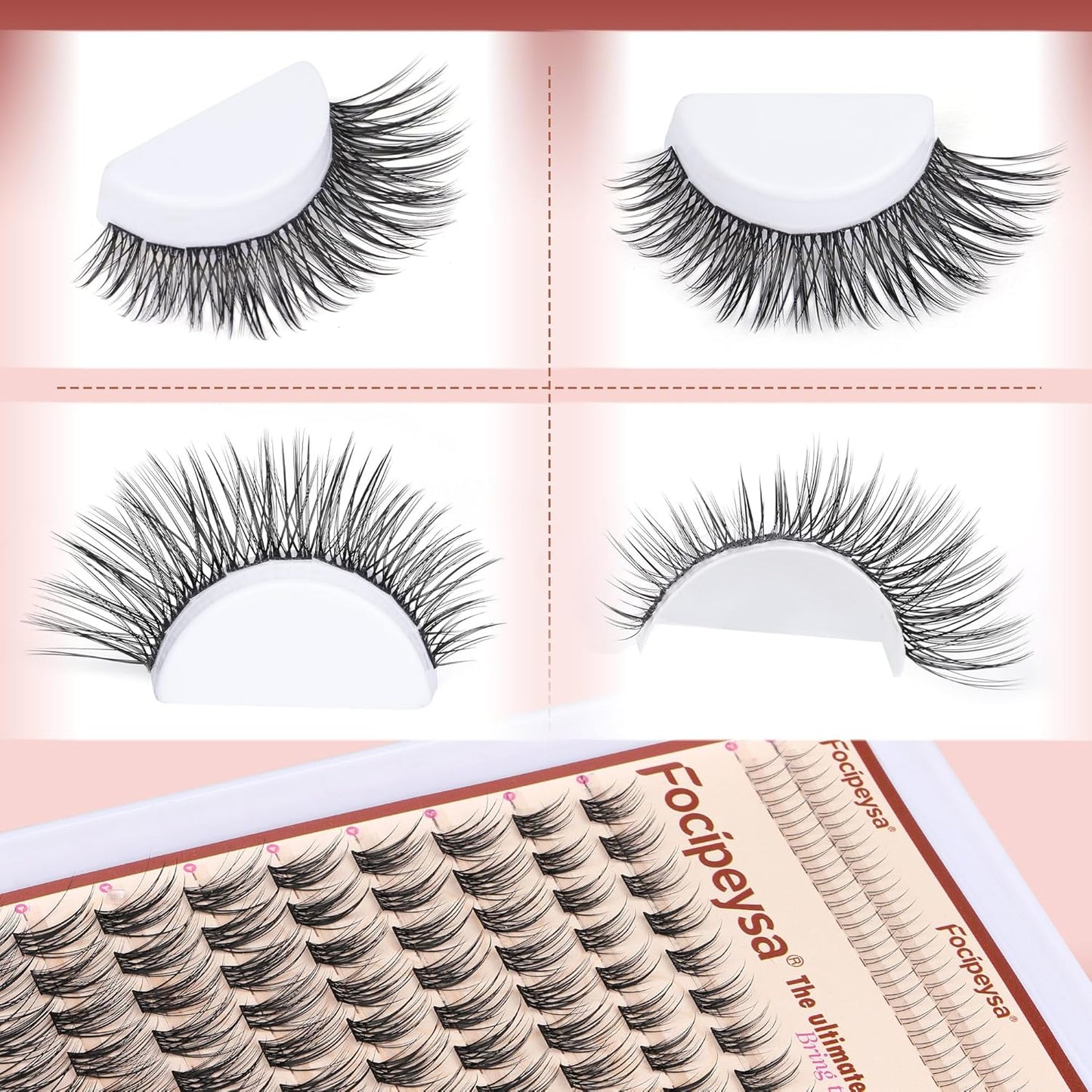 Focipeysa Natural Look Lash Clusters Wispy Cluster Eyelash Extensions 10-16mm Eyelash Extensions C-Curl Lashes Extensions with Bottom Lashes Fairy Individual Eyelash DIY Lash Clusters at Home