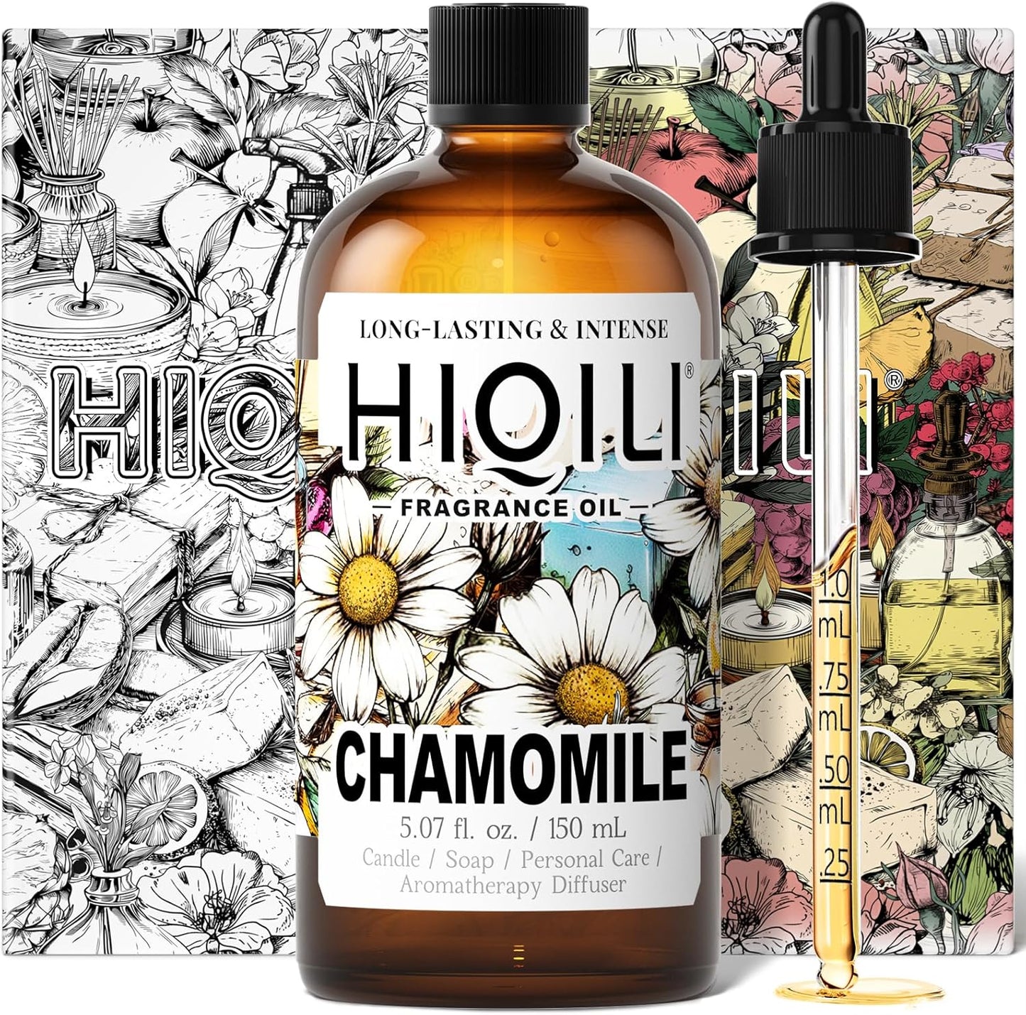 HIQILI Chamomile Fragrance Oil for Candle, Soap Making, Use in Essential Oil Diffusers, Add to Body Lotion, Laundry Dryer Balls - 5.07 Fl Oz